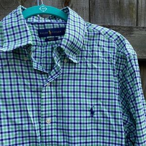 Ralph Lauren non-iron teal and green button down
